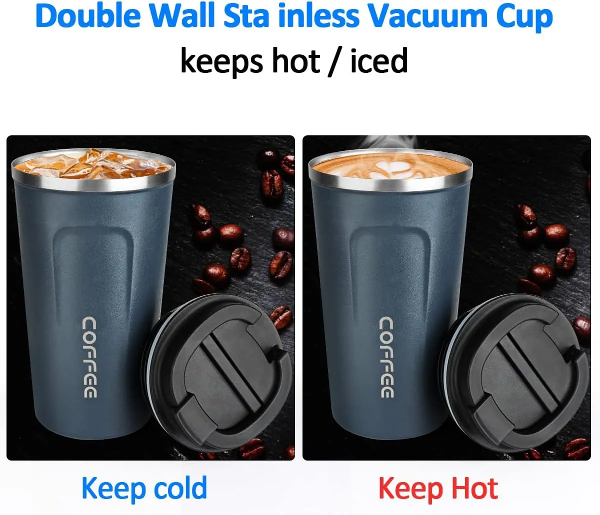 Coffee Mug 17oz - Insulated Coffee Travel Mug Spill Proof with Leakproof Lid Vacuum Stainless Steel Thermos Coffee Tumblers to GO, Reusable Coffee Cup for Men and Women for Hot & Cold Drinks (Blue)