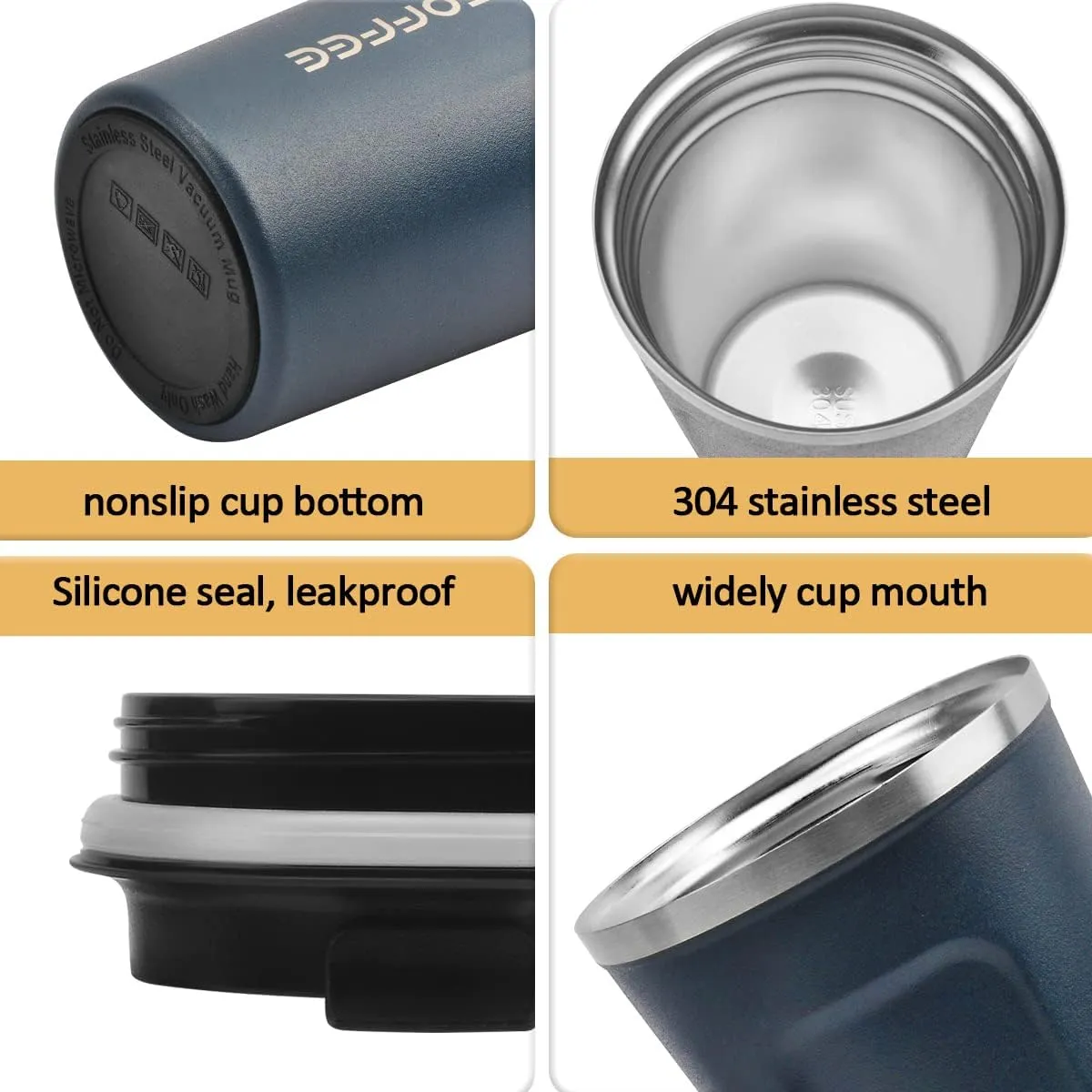 Coffee Mug 17oz - Insulated Coffee Travel Mug Spill Proof with Leakproof Lid Vacuum Stainless Steel Thermos Coffee Tumblers to GO, Reusable Coffee Cup for Men and Women for Hot & Cold Drinks (Blue)