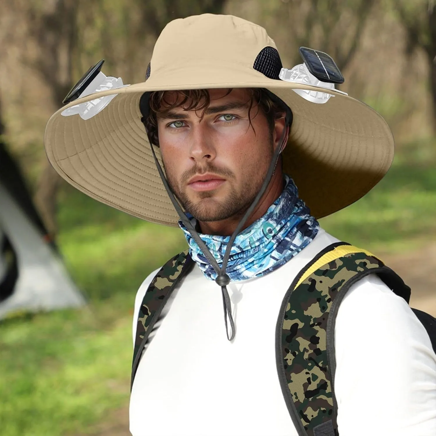 Colitt - Fishing Hat with Built in Fan,Wide Brim Sun Hat with 3 Solar Fan Waterproof Breathable Bucket Hat