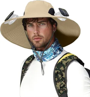 Colitt - Fishing Hat with Built in Fan,Wide Brim Sun Hat with 3 Solar Fan Waterproof Breathable Bucket Hat