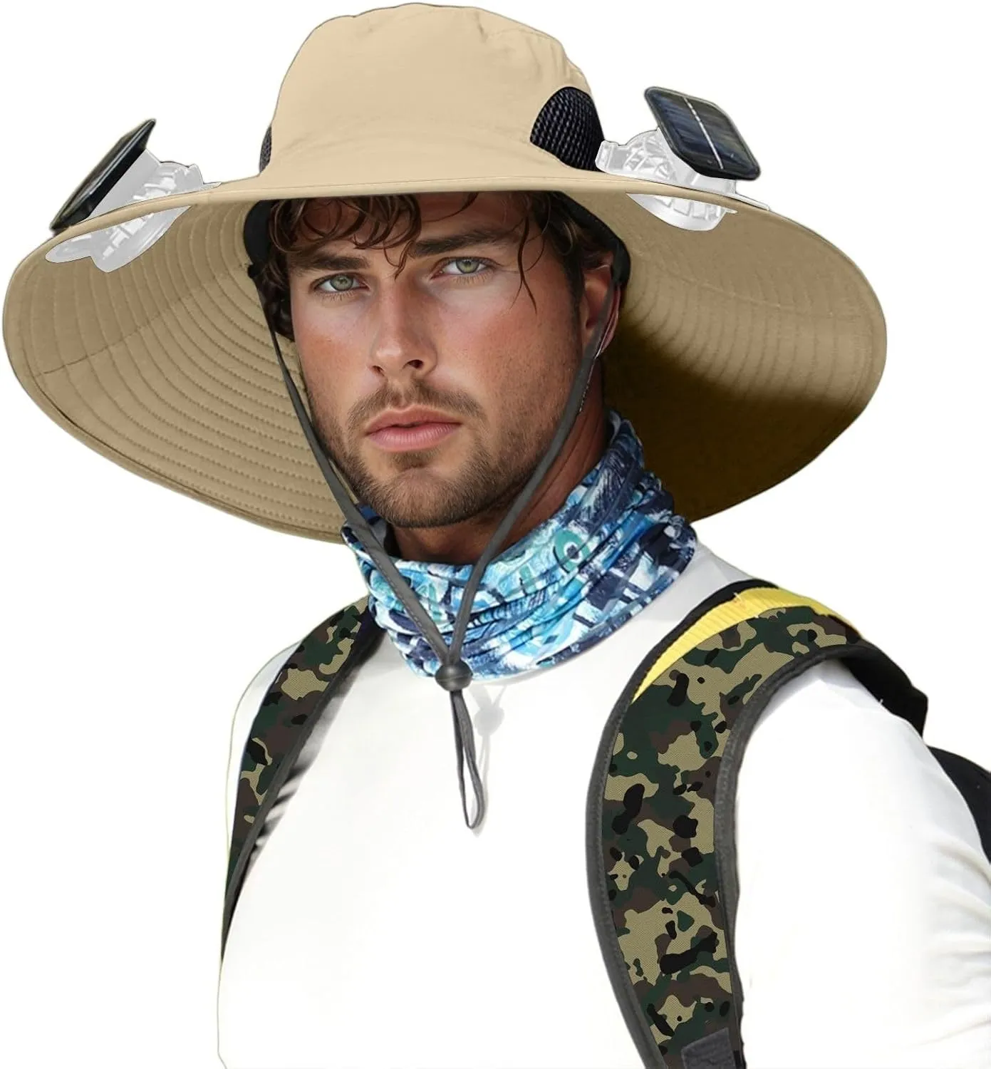 Colitt - Fishing Hat with Built in Fan,Wide Brim Sun Hat with 3 Solar Fan Waterproof Breathable Bucket Hat