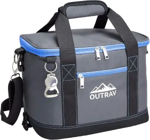 Collapsible Insulated Cooler Bag – 6L Thermal Lunch Bag with Bottle Opener, 16 Can Capacity – Perfect For Camping, Picnics and Travel - Handles and Removable Shoulder Strap - By Outrav