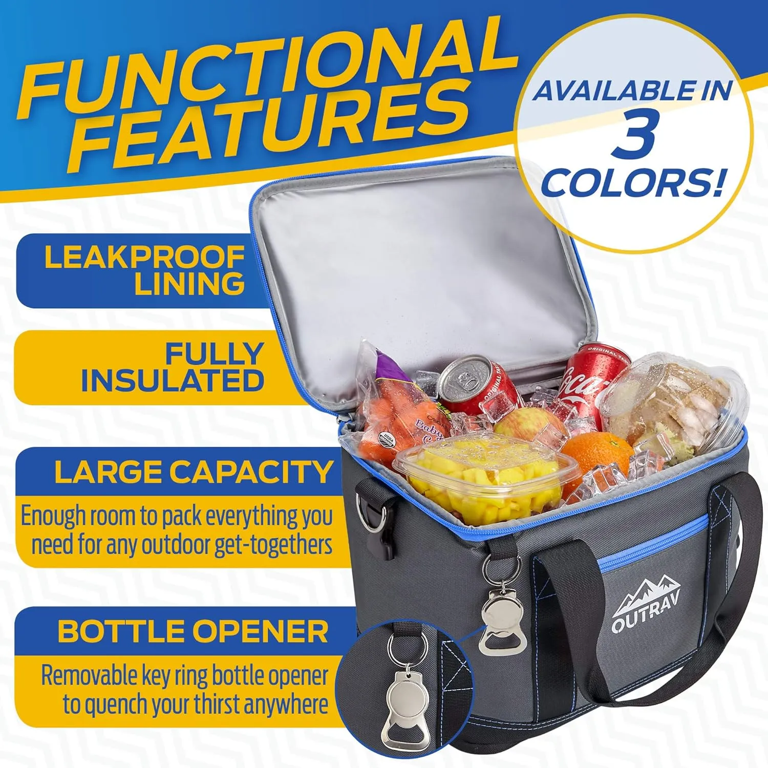 Collapsible Insulated Cooler Bag – 6L Thermal Lunch Bag with Bottle Opener, 16 Can Capacity – Perfect For Camping, Picnics and Travel - Handles and Removable Shoulder Strap - By Outrav
