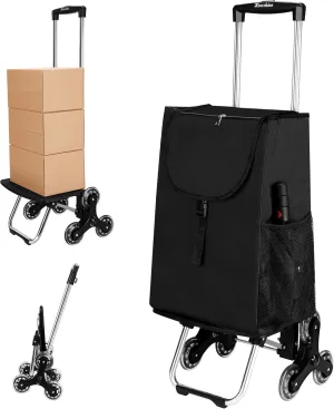 Collapsible Stair Climbing Shopping Cart: Trolley Cart with Insulated Bag for Grocery Laundry
