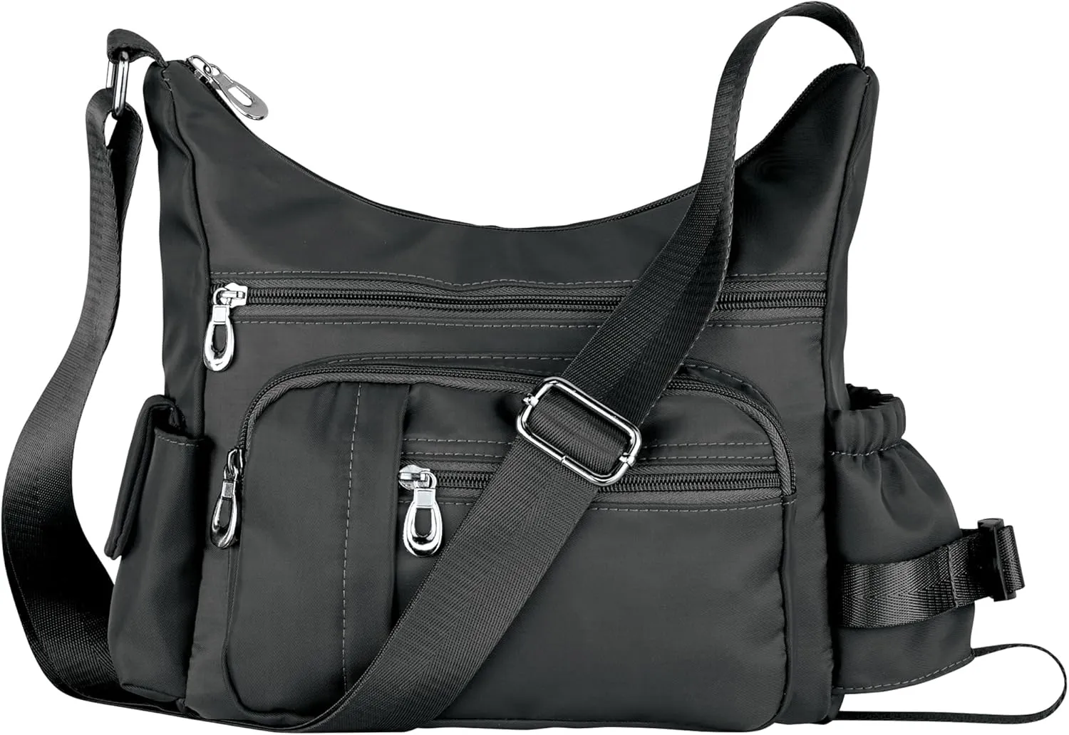 Collections Etc Adjustable Strap Multi Zippered Pocket Handbag