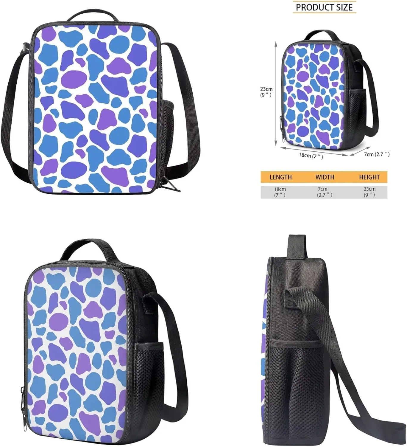 Colorful Cow Prints Backpack for Girls Boys School Bag Grade 1 Lightweight Cute Bookbag and Lunch Box Set 3 in 1 Kindergarten Elementary Backpack Set
