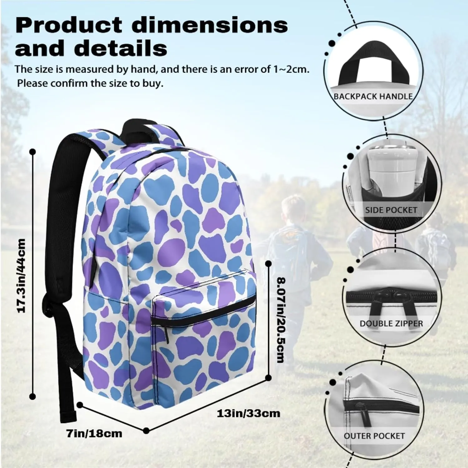 Colorful Cow Prints Backpack for Girls Boys School Bag Grade 1 Lightweight Cute Bookbag and Lunch Box Set 3 in 1 Kindergarten Elementary Backpack Set