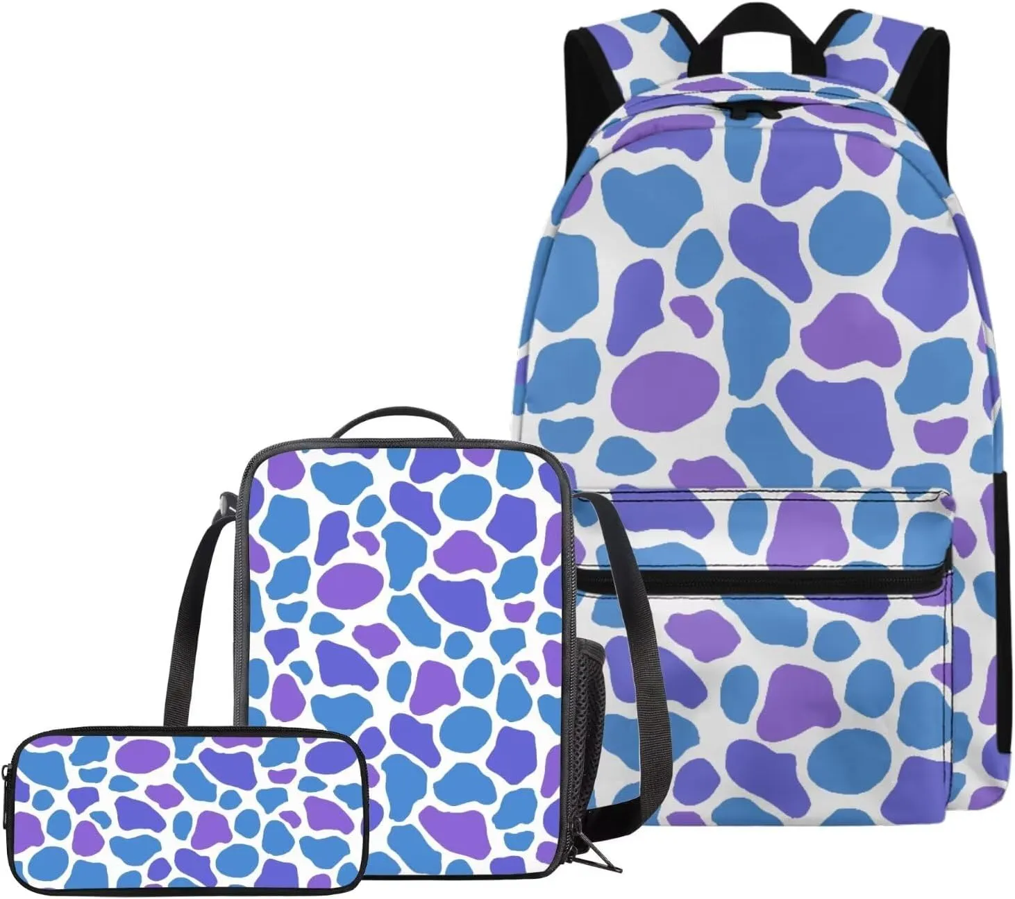 Colorful Cow Prints Backpack for Girls Boys School Bag Grade 1 Lightweight Cute Bookbag and Lunch Box Set 3 in 1 Kindergarten Elementary Backpack Set