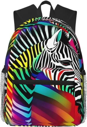 Colorful Rainbow Zebra Laptop Backpack,Bookbag for College Work Travel Security Classical Basic Travel Backpack