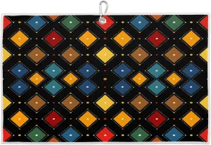 Colorful Rhombus Dot Graphics Golf Towel with Heavy Duty Carabiner Ultra Absorbent Quick Dry Perfect for Cleaning Clubs Balls Gear Essential Golf Accessory for Men Women Kids