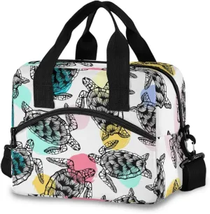 Colorful Sea Turtles Lunch Bag for Women Men Insulated Lunch Box Tote Bag with Detachable Shoulder Strap & Carry Handle,Reusable Cooler Bag for Work School Picnic