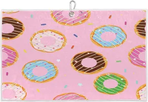 Colourful Doughnuts Golf Towel with Heavy Duty Carabiner Ultra Absorbent Quick Dry Perfect for Cleaning Clubs Balls Gear Essential Golf Accessory for Men Women Kids