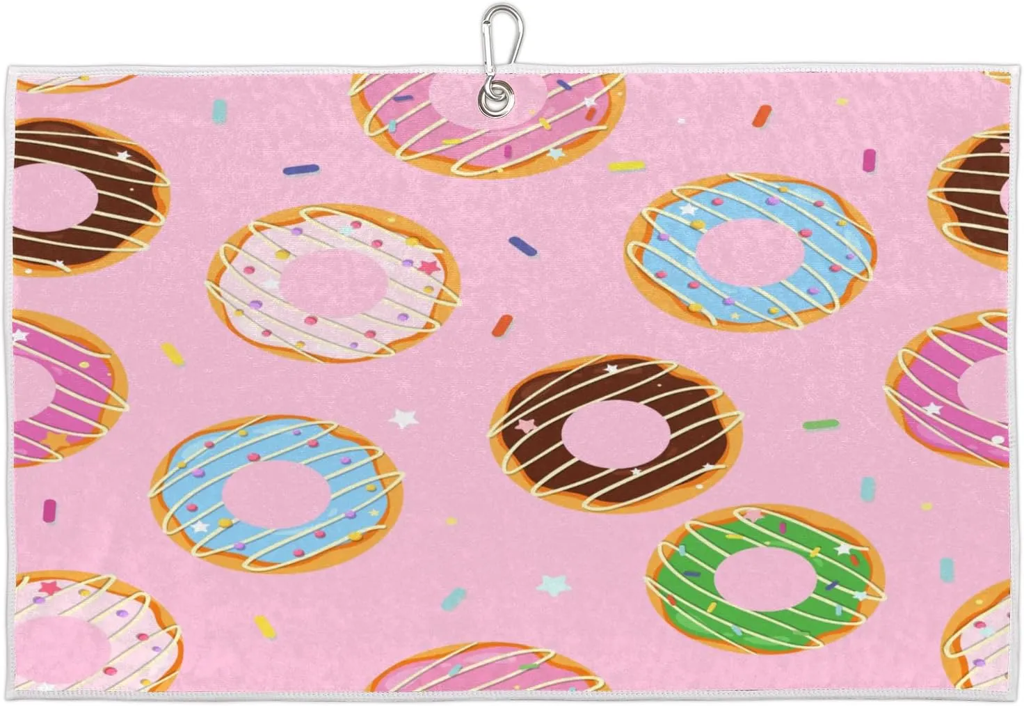 Colourful Doughnuts Golf Towel with Heavy Duty Carabiner Ultra Absorbent Quick Dry Perfect for Cleaning Clubs Balls Gear Essential Golf Accessory for Men Women Kids