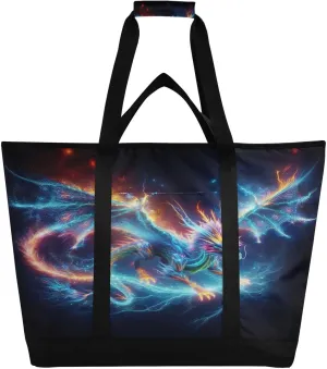 Colourful Electric Dragon Reusable Insulated Lunchbox Cooler Bag, Leakproof Kitchen Grocery Bag Collapsible Portable Cooler Tote Bag for Picnic, Camping, Office, Travel
