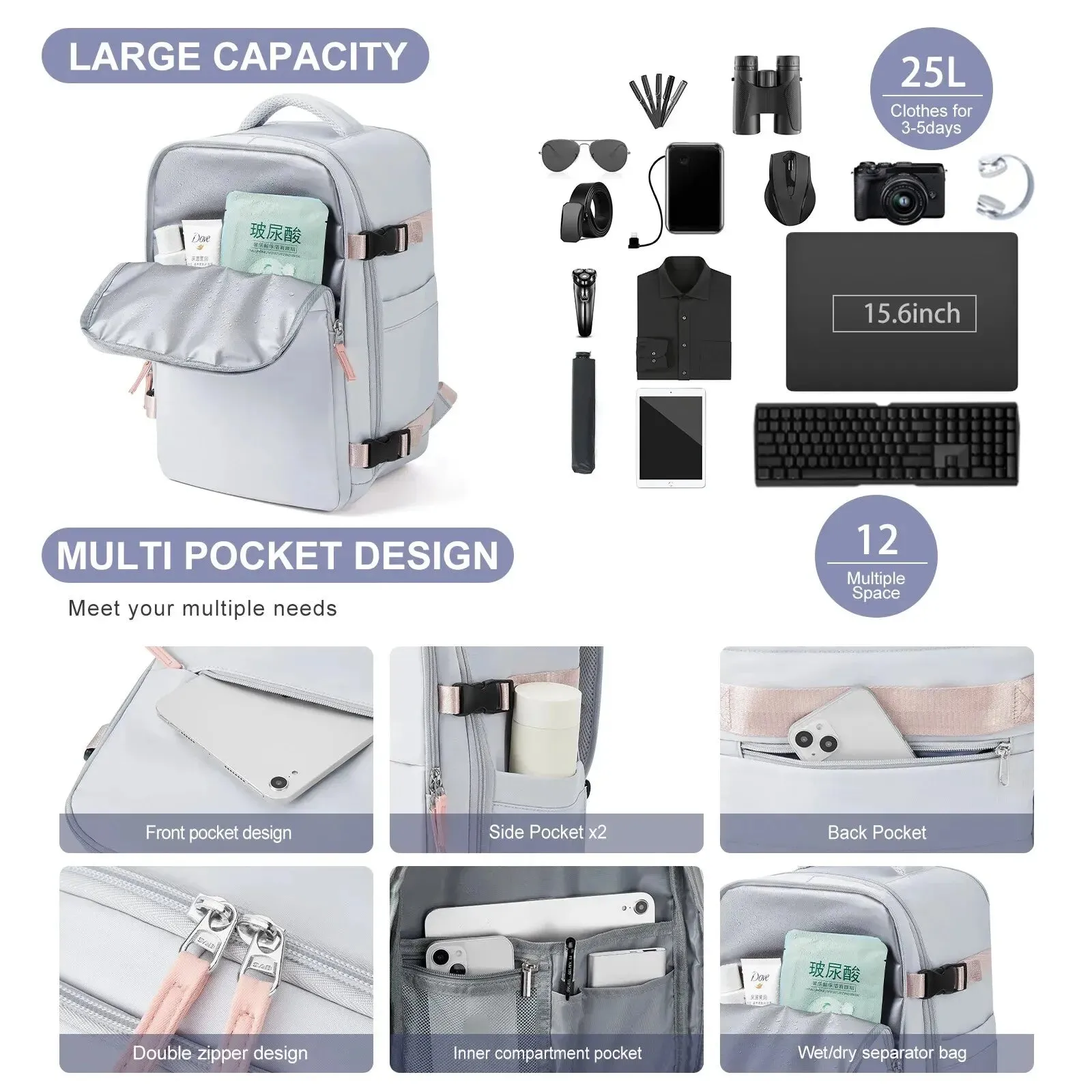 Compact Laptop Backpack for Women Airline Approved Hand Luggage