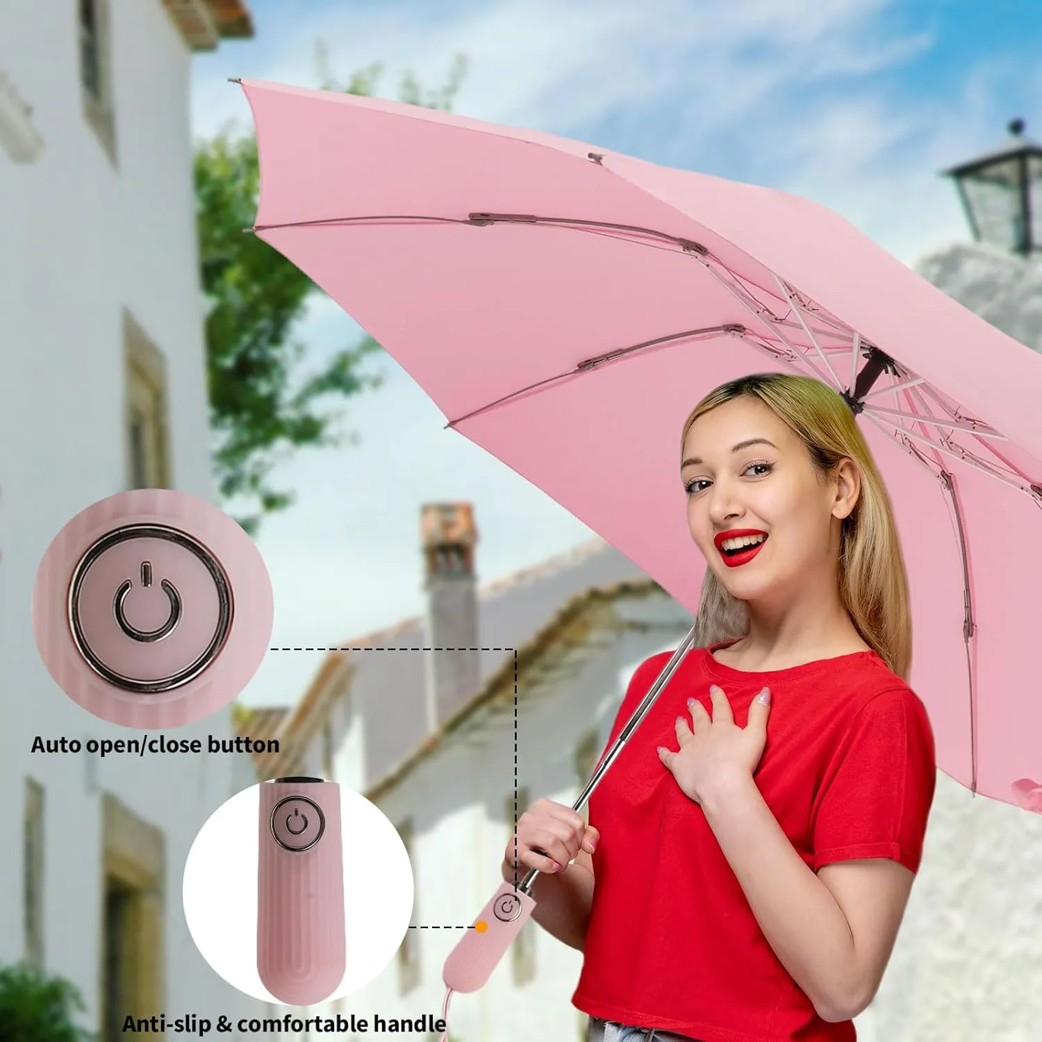 Compact Travel Umbrella Inverted Reverse Umbrellas for Rain & Sun – Small, Portable Windproof, UV Protection Umbrella for Travel, Backpack, Women and Men