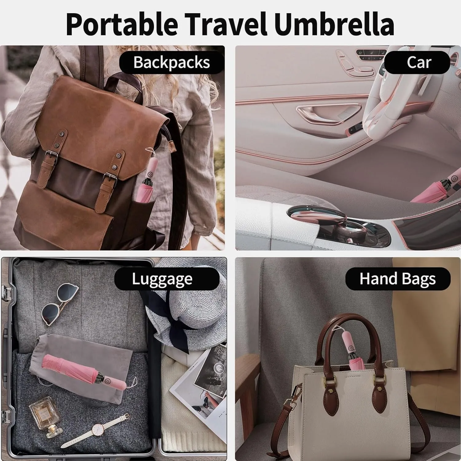 Compact Travel Umbrella Inverted Reverse Umbrellas for Rain & Sun – Small, Portable Windproof, UV Protection Umbrella for Travel, Backpack, Women and Men