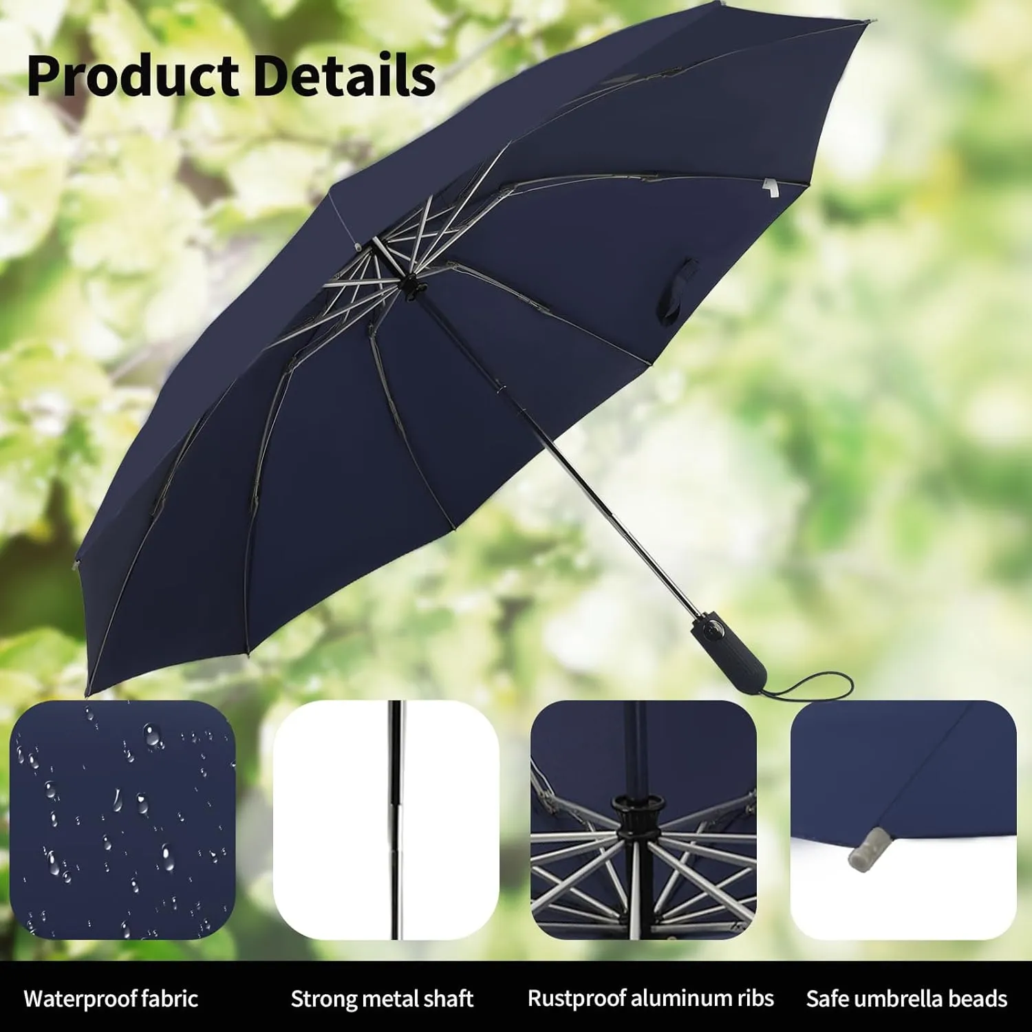 Compact Travel Umbrella Inverted Reverse Umbrellas for Rain & Sun – Small, Portable Windproof, UV Protection Umbrella for Travel, Backpack, Women and Men