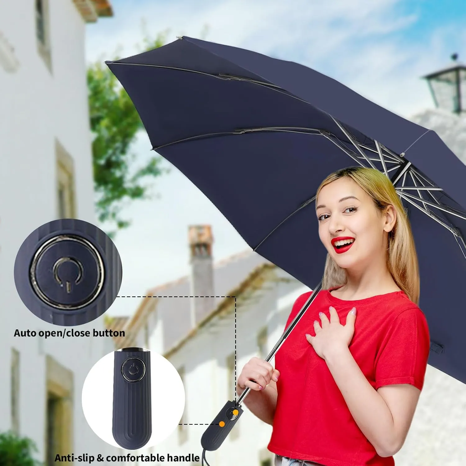 Compact Travel Umbrella Inverted Reverse Umbrellas for Rain & Sun – Small, Portable Windproof, UV Protection Umbrella for Travel, Backpack, Women and Men