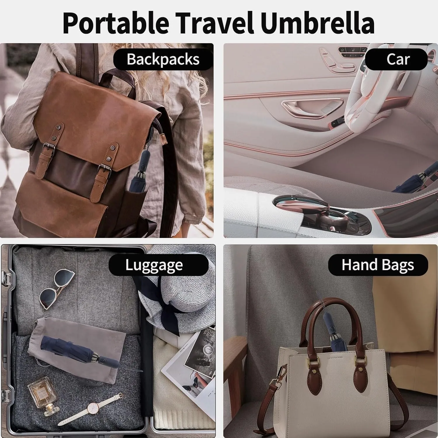 Compact Travel Umbrella Inverted Reverse Umbrellas for Rain & Sun – Small, Portable Windproof, UV Protection Umbrella for Travel, Backpack, Women and Men