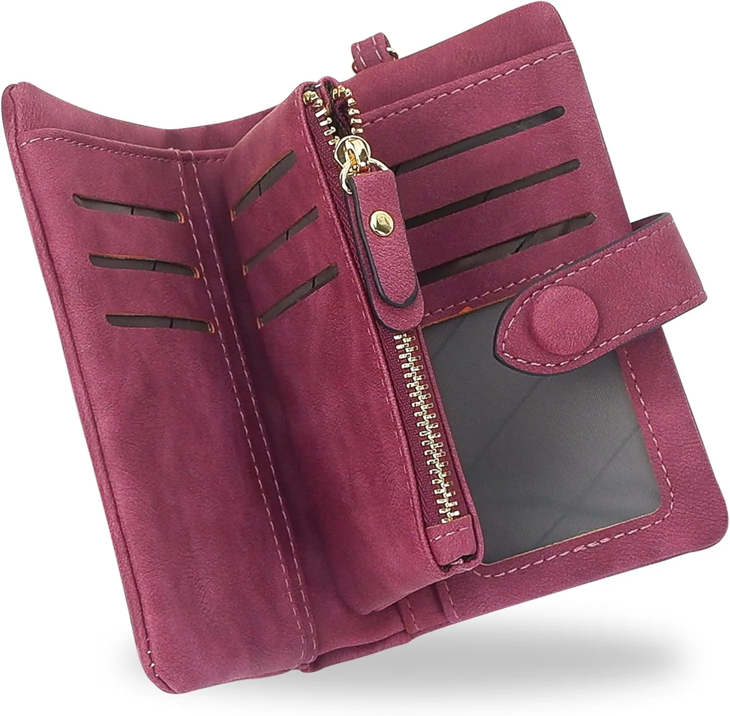 CONISY Small Wristlet Wallets for Women, Leather Bifold RFID Wallet with ID Window Zipper Coin Purse