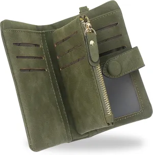 CONISY Small Wristlet Wallets for Women, Leather Bifold RFID Wallet with ID Window Zipper Coin Purse