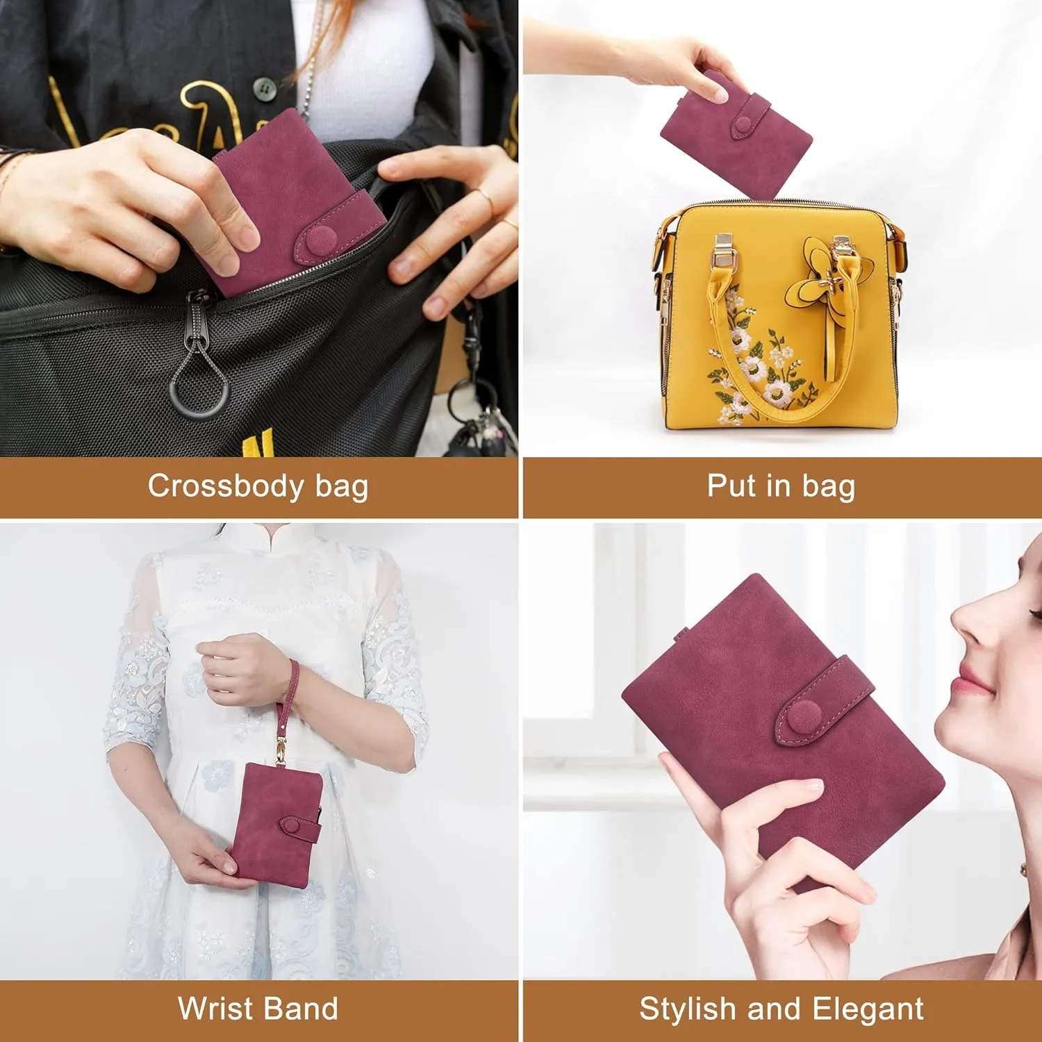 CONISY Small Wristlet Wallets for Women, Leather Bifold RFID Wallet with ID Window Zipper Coin Purse