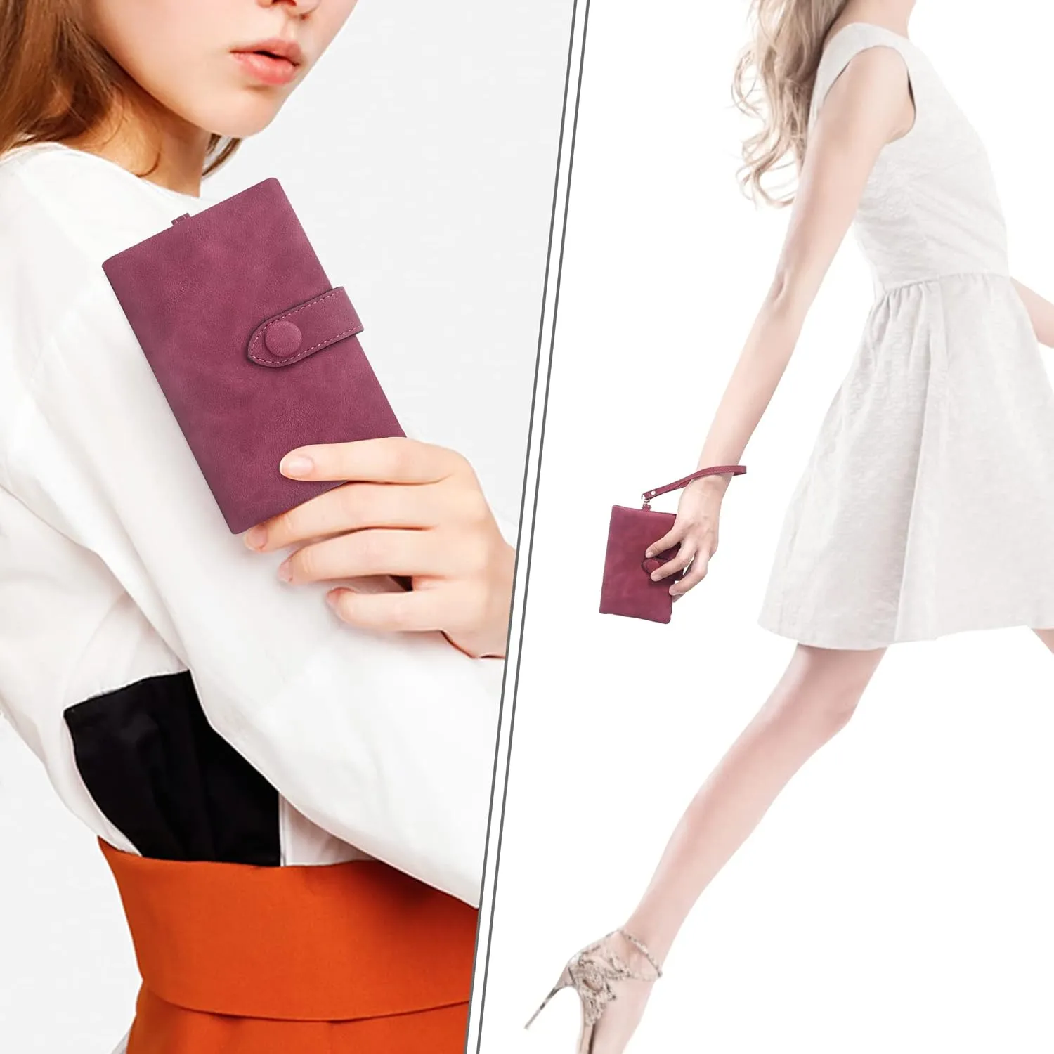 CONISY Small Wristlet Wallets for Women, Leather Bifold RFID Wallet with ID Window Zipper Coin Purse