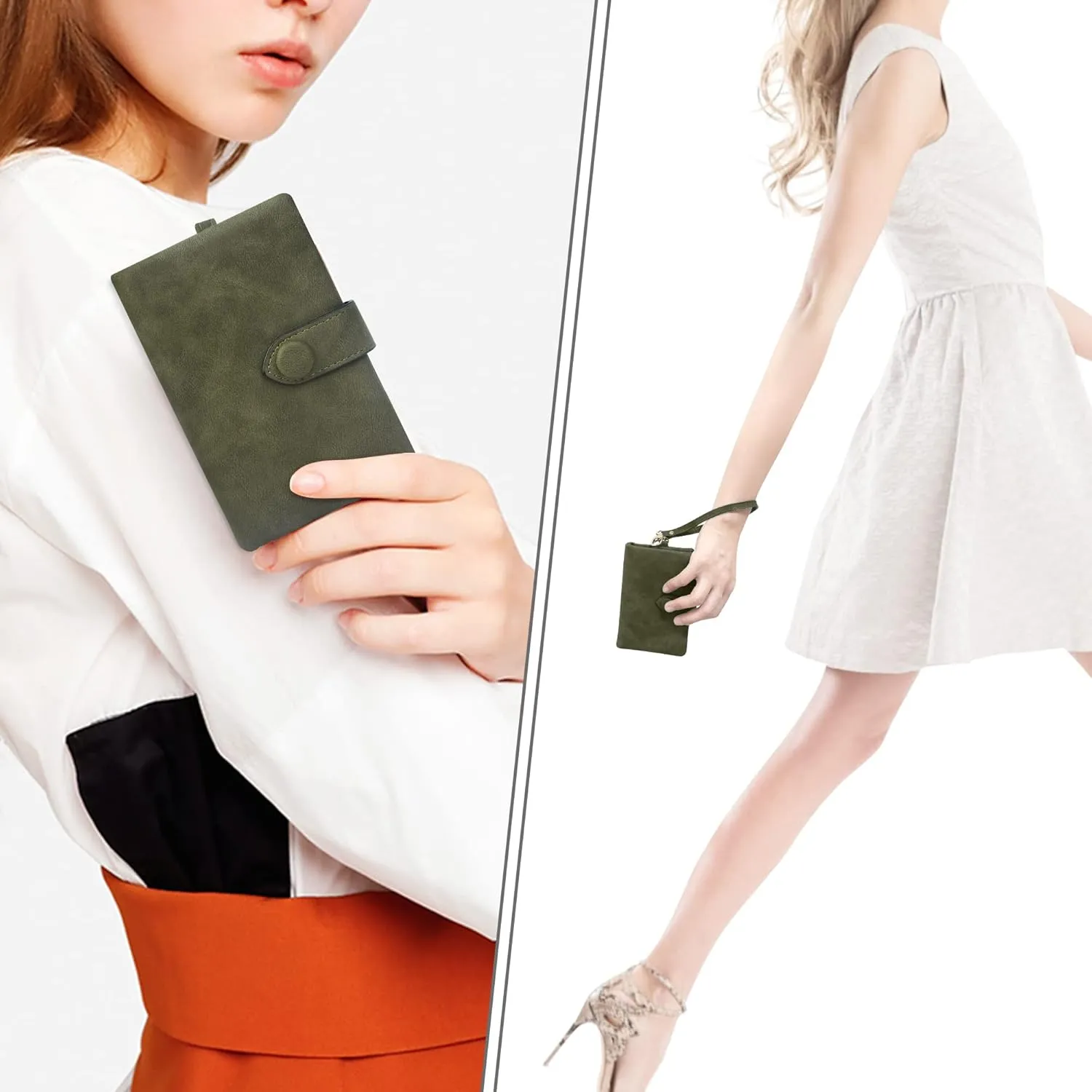 CONISY Small Wristlet Wallets for Women, Leather Bifold RFID Wallet with ID Window Zipper Coin Purse