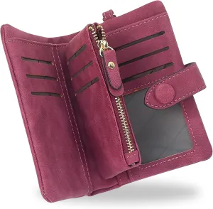 CONISY Small Wristlet Wallets for Women, Leather Bifold RFID Wallet with ID Window Zipper Coin Purse