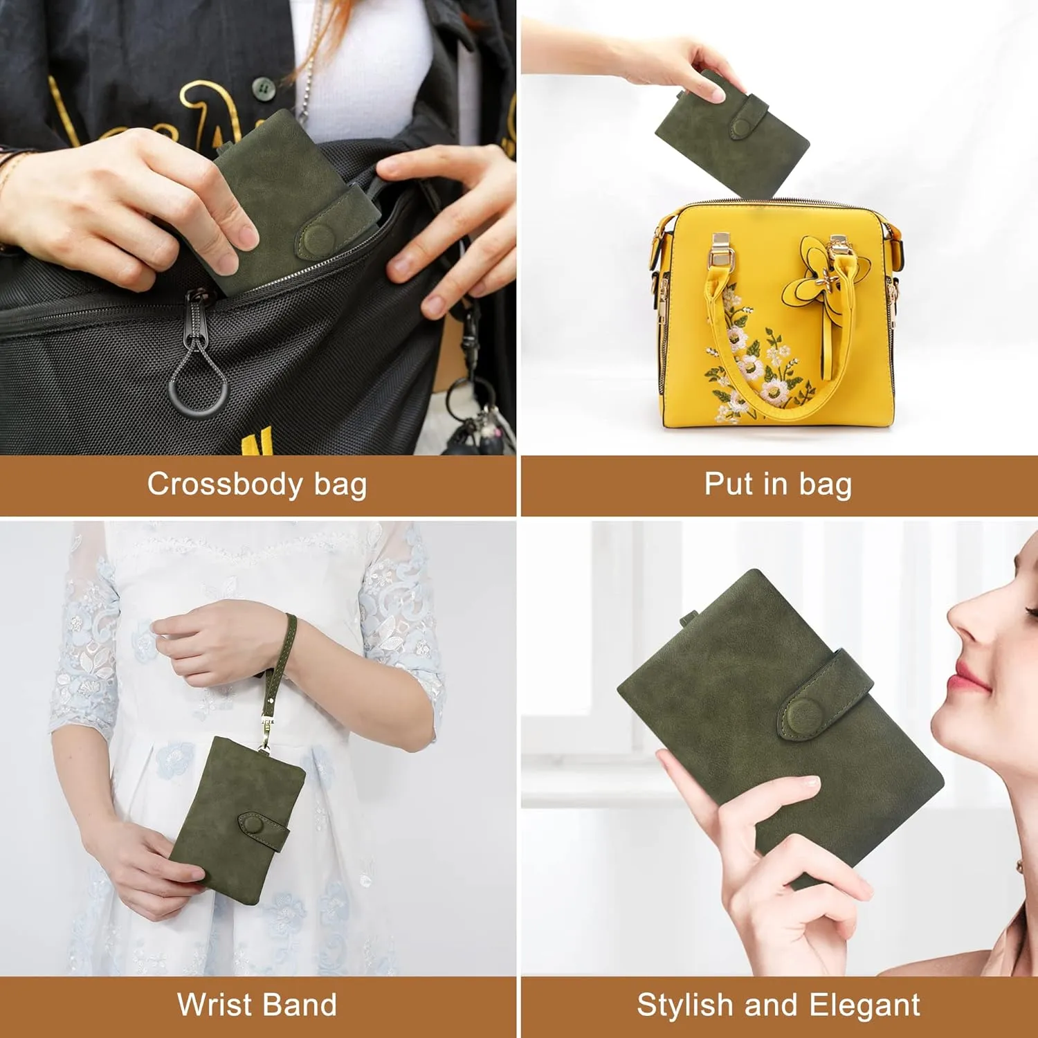 CONISY Small Wristlet Wallets for Women, Leather Bifold RFID Wallet with ID Window Zipper Coin Purse