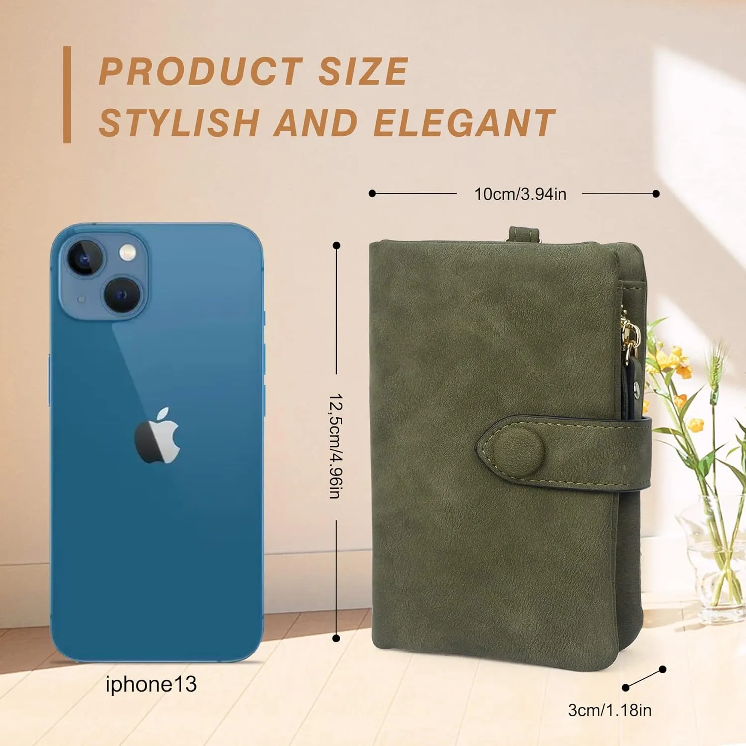 CONISY Small Wristlet Wallets for Women, Leather Bifold RFID Wallet with ID Window Zipper Coin Purse