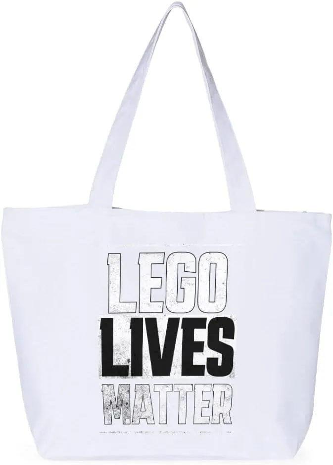 Constructor Print Zippered Tote Bag - Toy Art Shopping Bag - Themed Cloth Bag