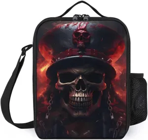 Cool Flaming Skull Insulated Lunch Bag for Women Men Reusable Lunch Box Portable Lunch Tote Bag