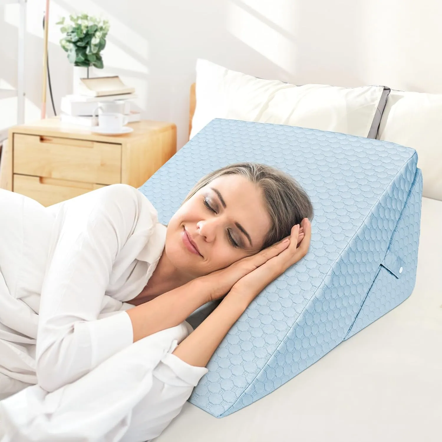 COOLBEBE Wedge Pillow for Snoring and After Surgery, Adjustable Folding Bed Wedge Pillow for Sleeping - 9 & 11 Inch, Elevated Triangle Wedge for Back Pain Relief, Acid Reflux(Blue)