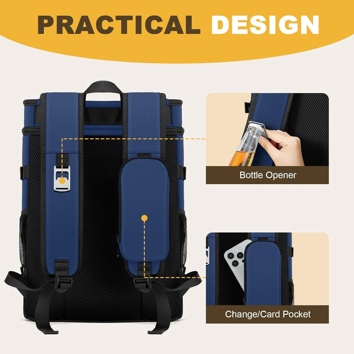 Cooler Backpack - 40 Cans Insulated Backpack Cooler for Men & Women, Portable 2 Leak Proof Compartments Coolers Bag for Picnic, Lunch, Hiking, BBQ Camping and Beach - MIYCOO