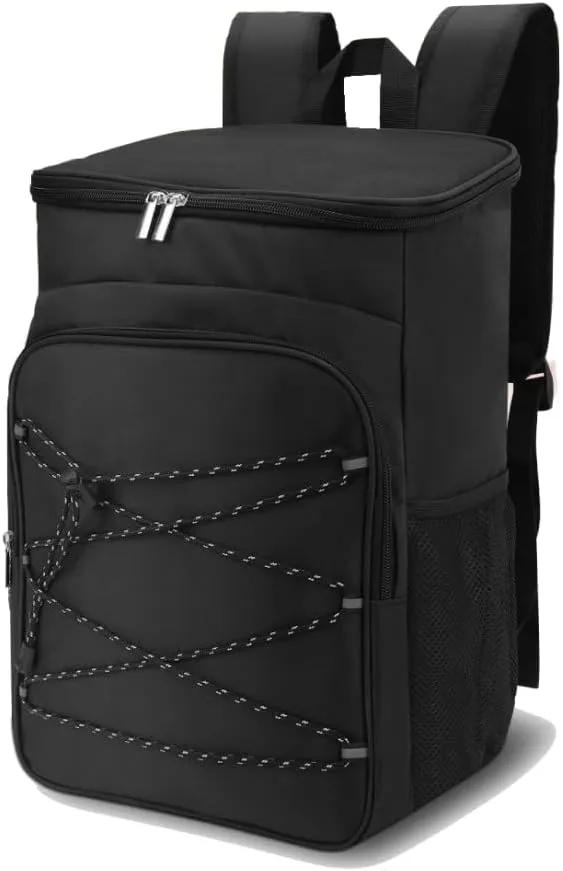 Cooler Backpack Oxford Cloth Insulated Backpack, Black Large Capacity Water Leak Proof Cooler Backpack with Side Pockets for Camping, Picnic, Beach, Hiking, BBQ 11.4x7.5x16.5in