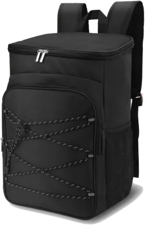 Cooler Backpack Oxford Cloth Insulated Backpack, Black Large Capacity Water Leak Proof Cooler Backpack with Side Pockets for Camping, Picnic, Beach, Hiking, BBQ 11.4x7.5x16.5in