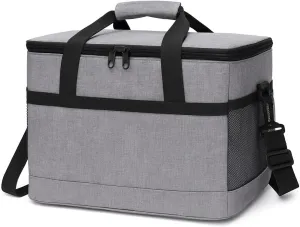 Cooler Bag, Collapsible Large Cooler Tote, 55 Can Capacity, Insulated Lunch Tote with Shoulder Strap, Leakproof Portable Cooler Tote, Gray