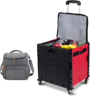 Cooler Bag Wheeled Lunch Bag for Women Men Double Deck Lunch Box