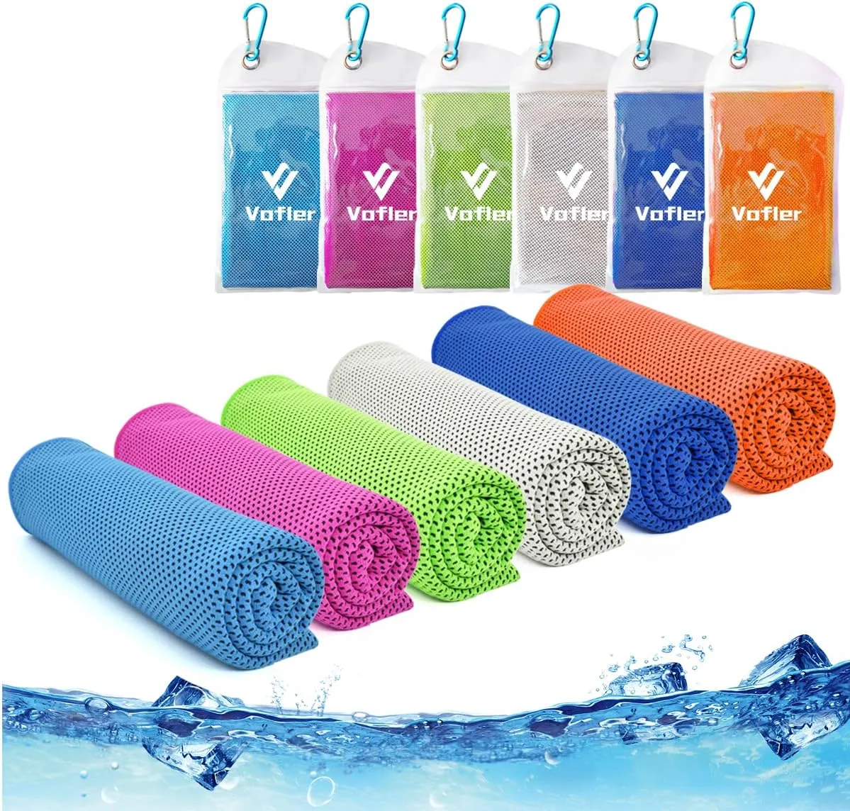 Cooling Towel,Vofler [6 Pack] Cool Towels Microfiber Chilly Ice Cold Head Band Bandana Neck Wrap (40"x 12") for Athlete Men Women Youth Kids Dogs Yoga Outdoor Golf Running Hiking Sports Camping Travel