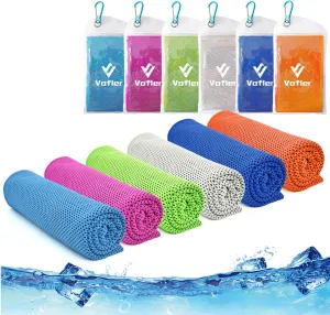 Cooling Towel,Vofler [6 Pack] Cool Towels Microfiber Chilly Ice Cold Head Band Bandana Neck Wrap (40"x 12") for Athlete Men Women Youth Kids Dogs Yoga Outdoor Golf Running Hiking Sports Camping Travel