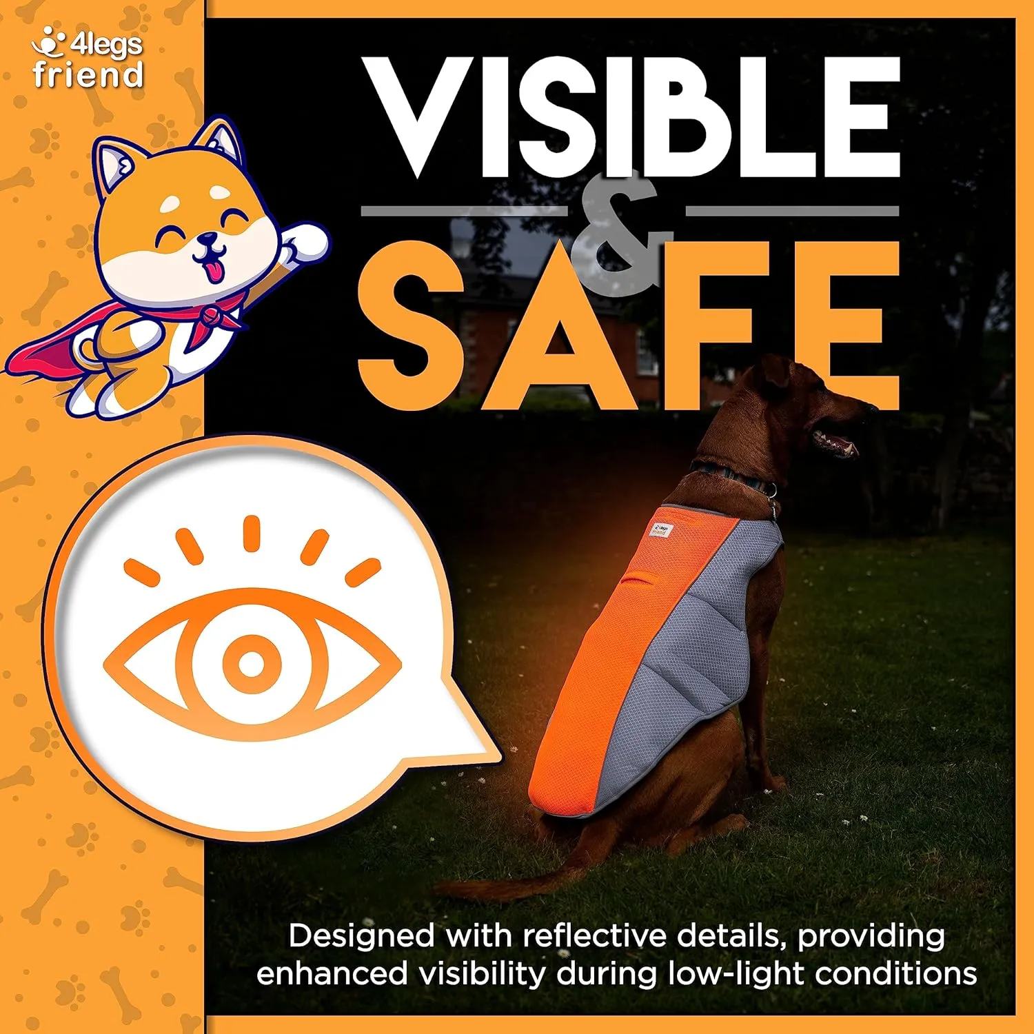 Cooling Vest for Small, Medium to XLarge Dogs - Evaporative Vest for Hot Summer Days - Adjustable Cooling Jacket with Reflective Strips (Orange/Grey, Large)