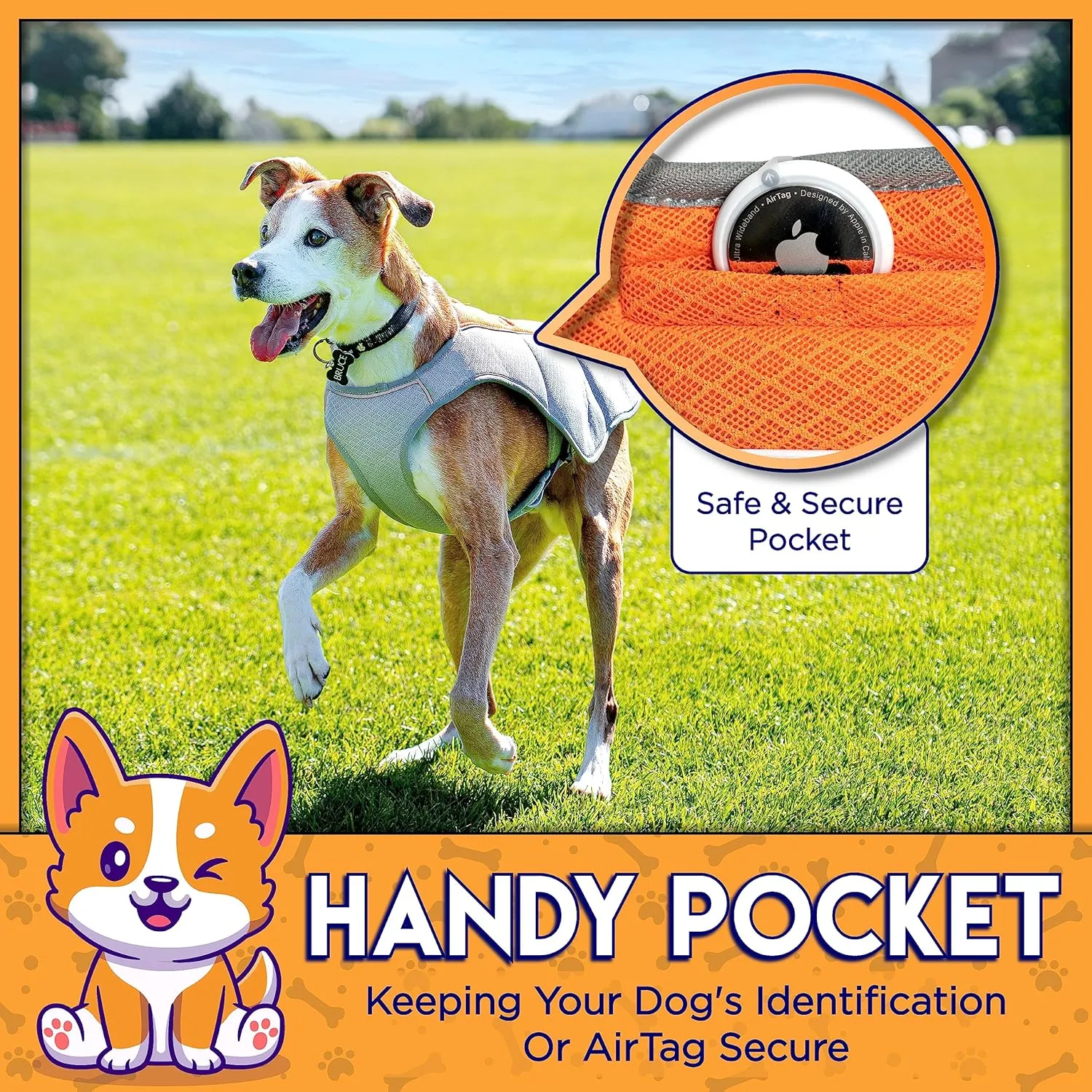 Cooling Vest for Small, Medium to XLarge Dogs - Evaporative Vest for Hot Summer Days - Adjustable Cooling Jacket with Reflective Strips (Orange/Grey, Large)