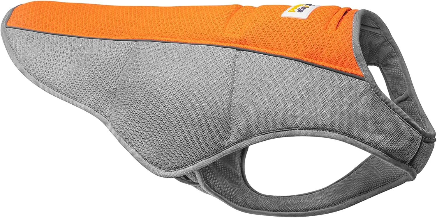 Cooling Vest for Small, Medium to XLarge Dogs - Evaporative Vest for Hot Summer Days - Adjustable Cooling Jacket with Reflective Strips (Orange/Grey, Large)