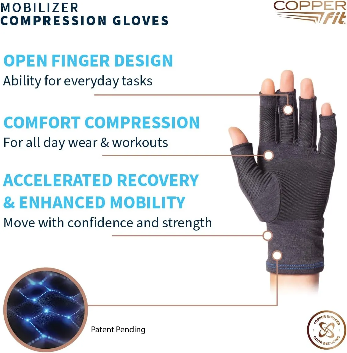 Copper Fit Mobilizer Hand Compression Gloves: Arthritis, Joint Swelling, Tendonitis, Sport - For Men and Women