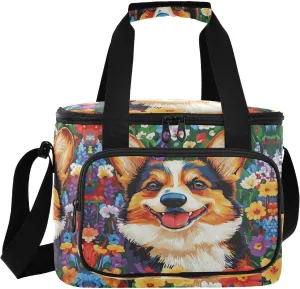 Corgi Flowers Red Insulated Cooler Bag for Women Men Leakproof 24 Can Camping Cooling Bags for Travel Outdoors Trip