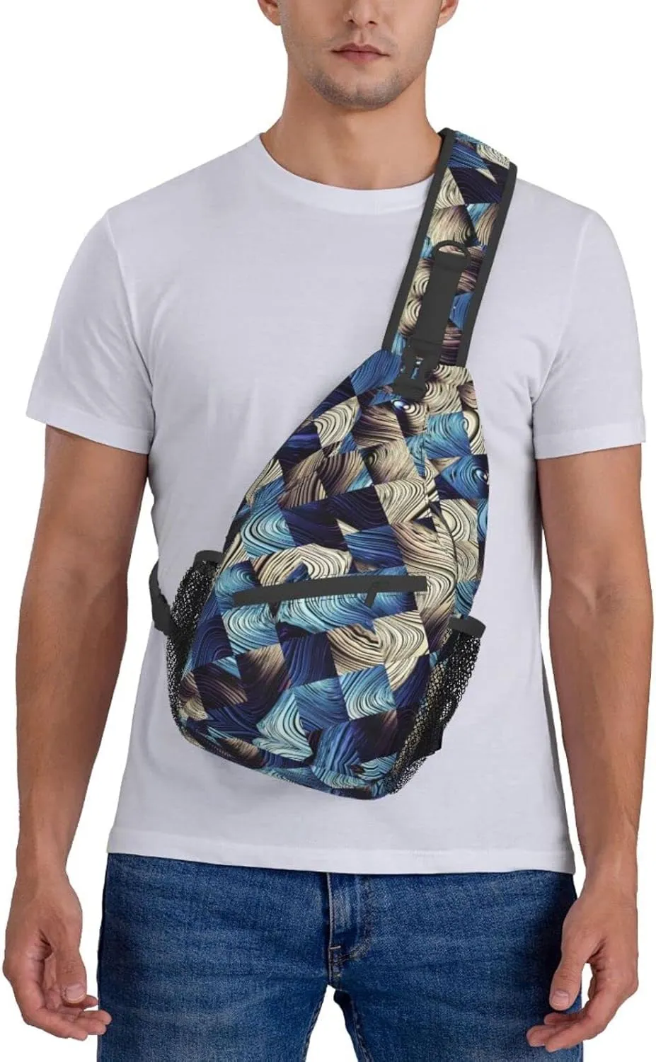 Crossbody Sling Backpack Sling Bag Chest Bag Shoulder Bag Travel Hiking Daypack For Men Women-Abstract Blue Squares