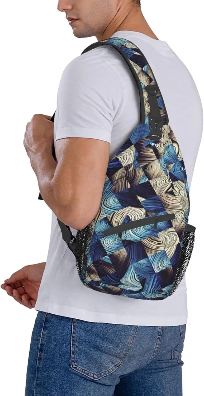 Crossbody Sling Backpack Sling Bag Chest Bag Shoulder Bag Travel Hiking Daypack For Men Women-Abstract Blue Squares