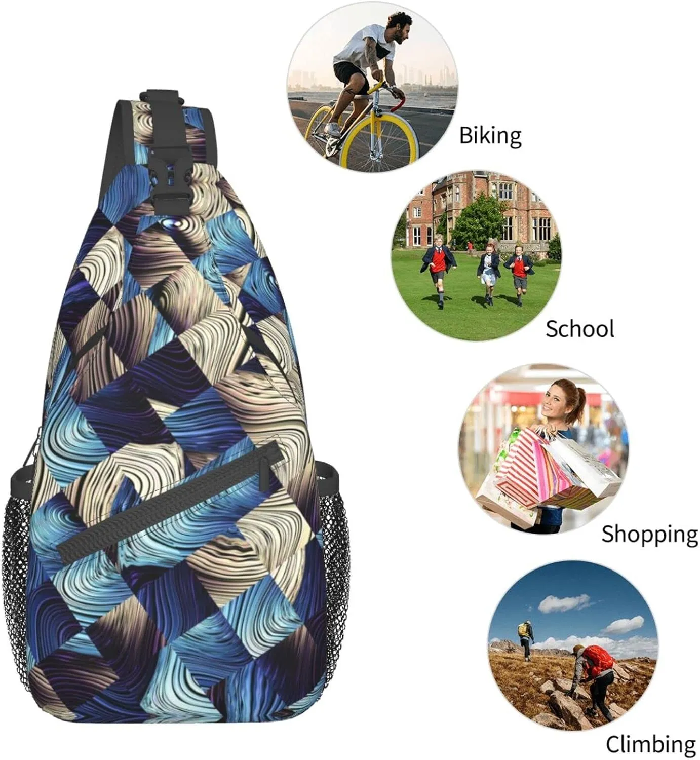 Crossbody Sling Backpack Sling Bag Chest Bag Shoulder Bag Travel Hiking Daypack For Men Women-Abstract Blue Squares